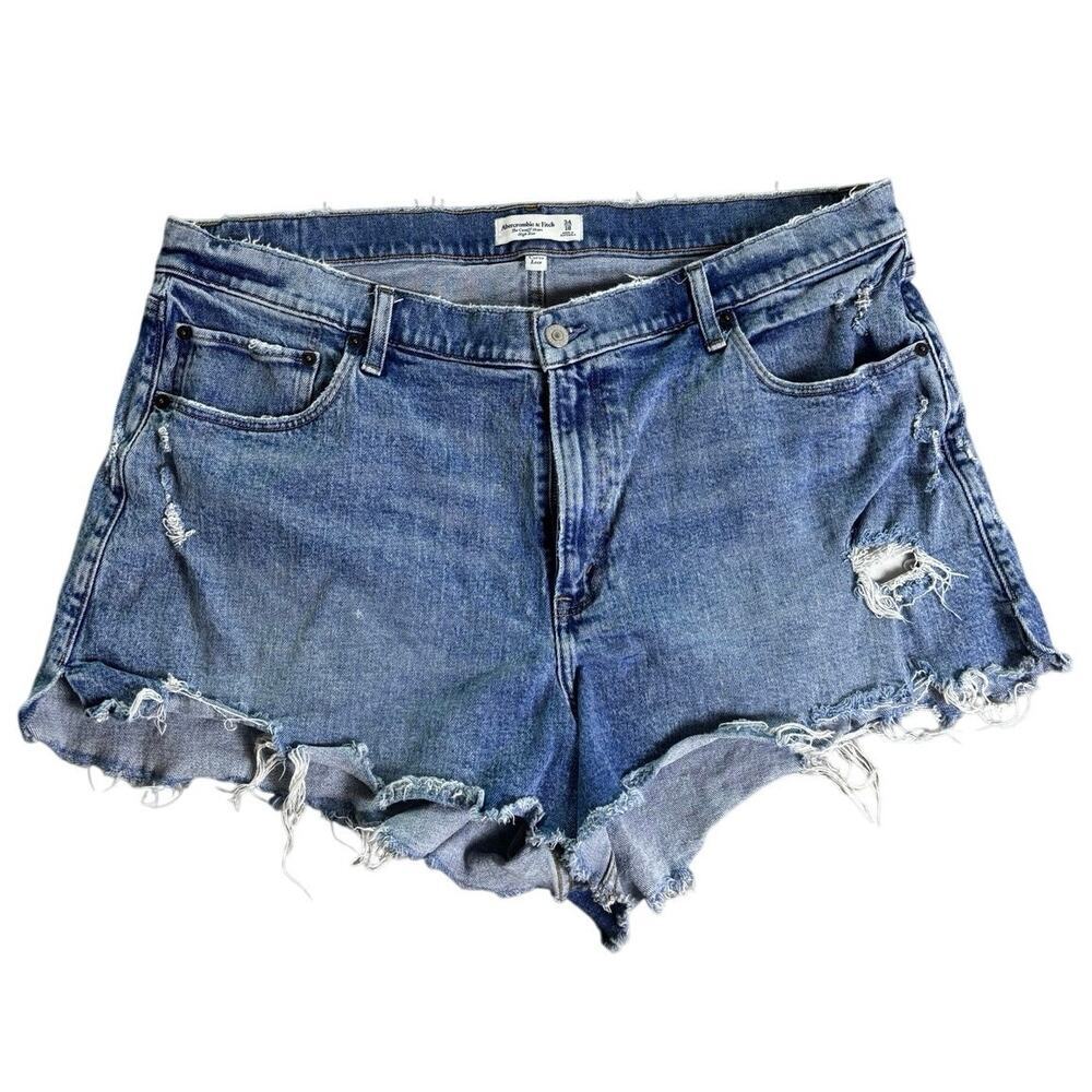 Abercrombie Fitch Curve Love High Rise Cutoff Shorts Size 34 Distressed Denim